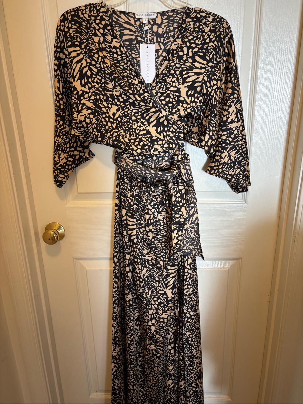 Baltic Born Black and Cream Floral Wrap Maxi Dress